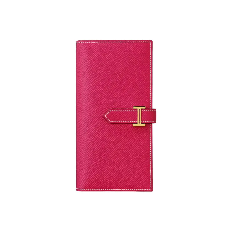 HERMES Bearn Epsom Calfskin Wallet Women's Bright Pink-0