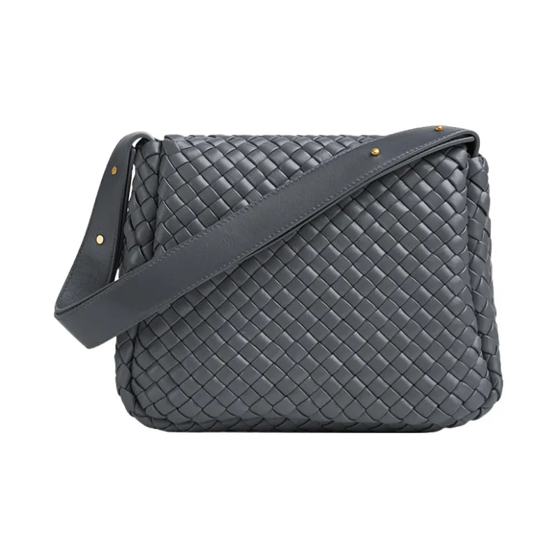 Bottega Veneta Intreccio Leather Portable Crossbody Bag, Shoulder Bag Trumpets Women's Gray-2