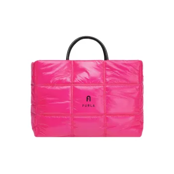 Furla Opportunity Nylon Patchwork Fabric Detail Tote Bag Shopping Bag Handbag Large Size Women's Neon Pink