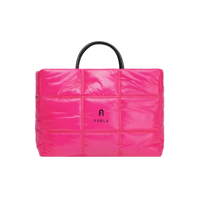 Furla Opportunity Nylon Patchwork Fabric Detail Tote Bag Shopping Bag Handbag Large Size Women's Neon Pink-0