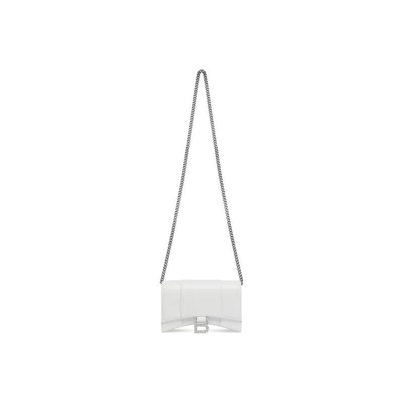 Balenciaga Hourglass Smooth Finish Cork Embossed Calfskin Shoulder Bag Crossbody Bag Wallets Women's White-1