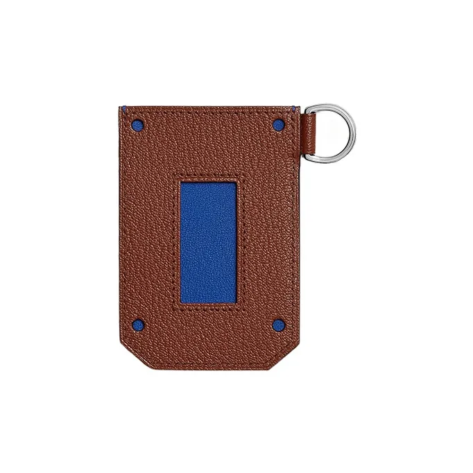 HERMES Colormatic Sheepskin Card Holder Women's Royal Blue & Copper Red-1