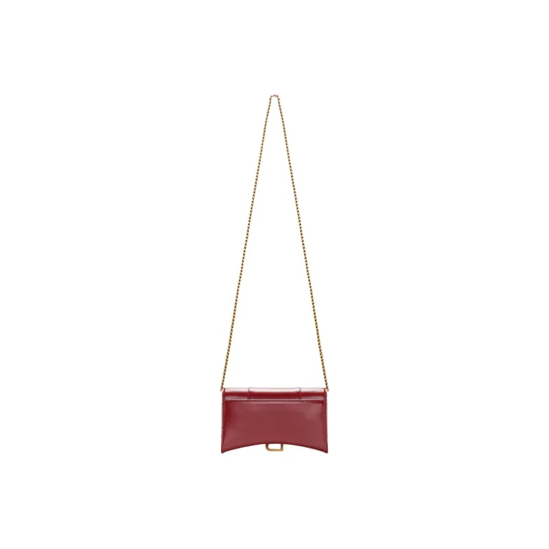 Balenciaga Hourglass Shiny Smooth Cow Leather Shoulder Bag Crossbody Bag Wallets Women's Red-3