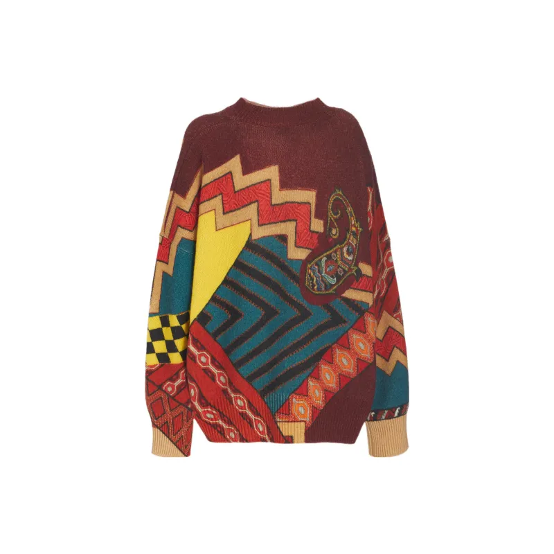 ETRO Patchwork Printed Ribbed Knitted Jumper-1