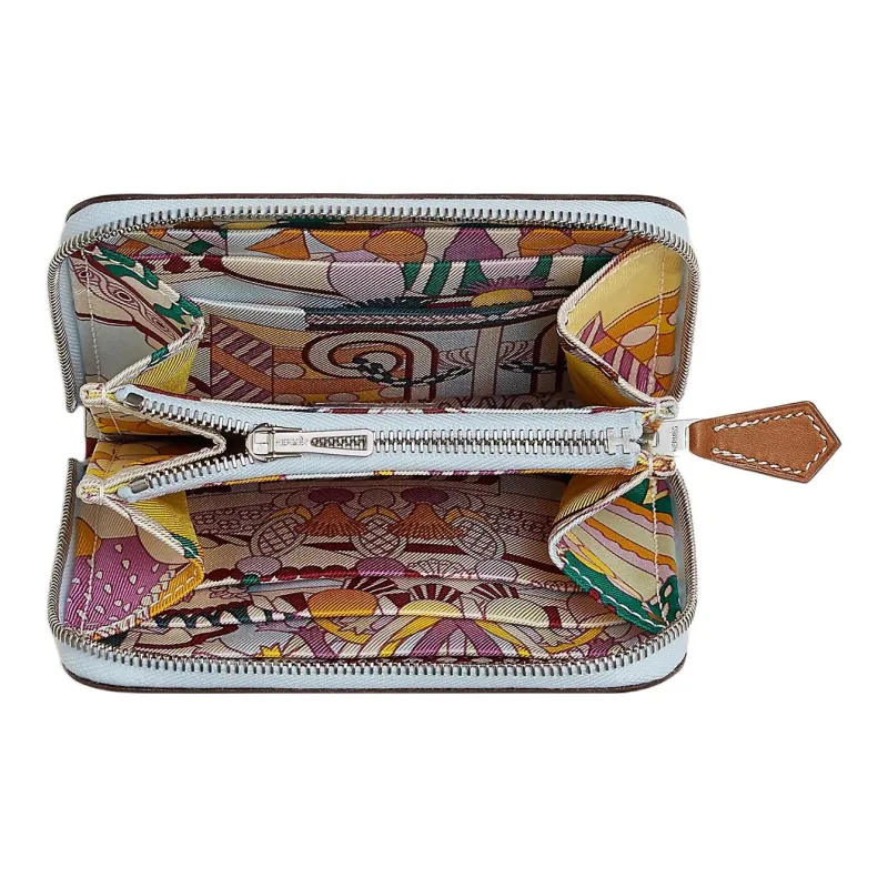 HERMES Silk'In Epson With Barenia Calfskin Wallet Women's T0 Misty Blue-1