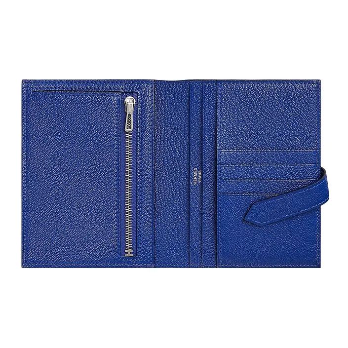 HERMES Bearn Mysore Goat Skin Wallet Women's 7T Electric Blue-1