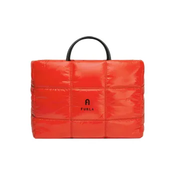 Furla Opportunity Shiny Nylon Patchwork Fabric Detail Tote Bag Shopping Bag Handbag Large Size Women's Garnet Red
