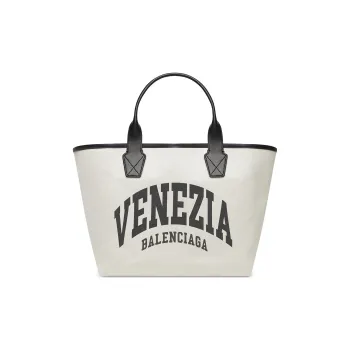 Balenciaga Cotton Canvas With Calfskin Tote Bag Shopping Bag Canvas Bag One Shoulder Handbag Large Size Women's Beige