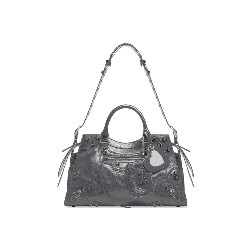 Balenciaga Neo Cagole City Fine-Grained Sheepskin Shoulder Bag Crossbody Bag Handbag Women's Dark Gray-0