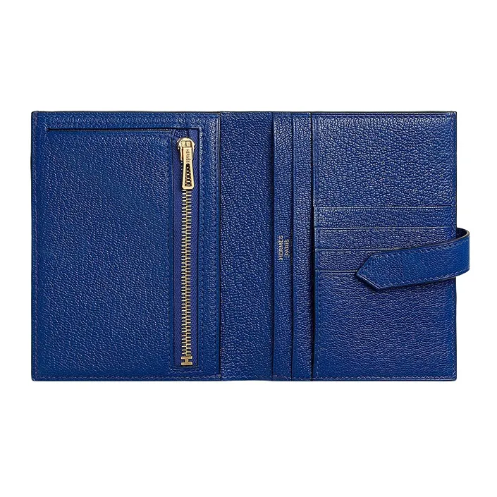 HERMES Bearn Mysore Goat Skin Wallet Women's 7T Electric Blue-1