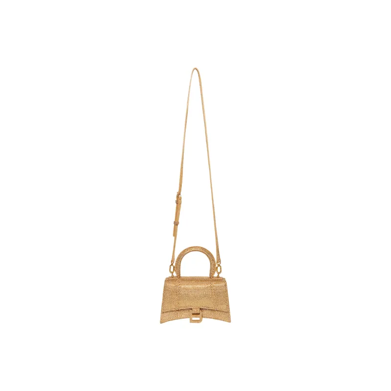 Balenciaga Hourglass Xs Handbag With Rhinestones Gold-3