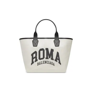 Balenciaga Cotton Canvas With Calfskin Tote Bag Shopping Bag Canvas Bag Handbags Large Size Women's Beige