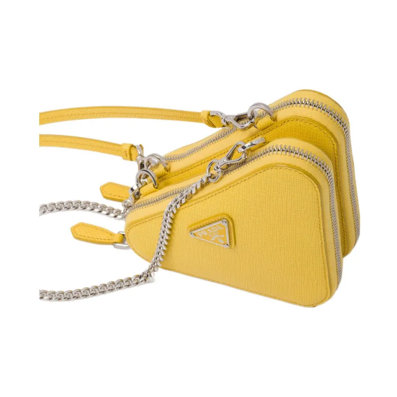 PRADA Saffiano Leather One Shoulder Crossbody Clutches Mini Women's Sunshine Yellow-5