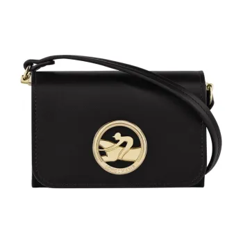LONGCHAMP BOX TROT Calfskin Small Square Box, One Shoulder Crossbody Coin Purse Women's Black