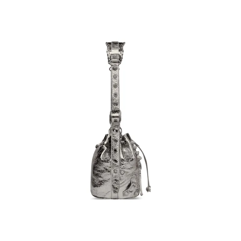 Balenciaga Lambskin Bucket Bags Crossbody One Shoulder Handbags Extra Small Women's Silver-2