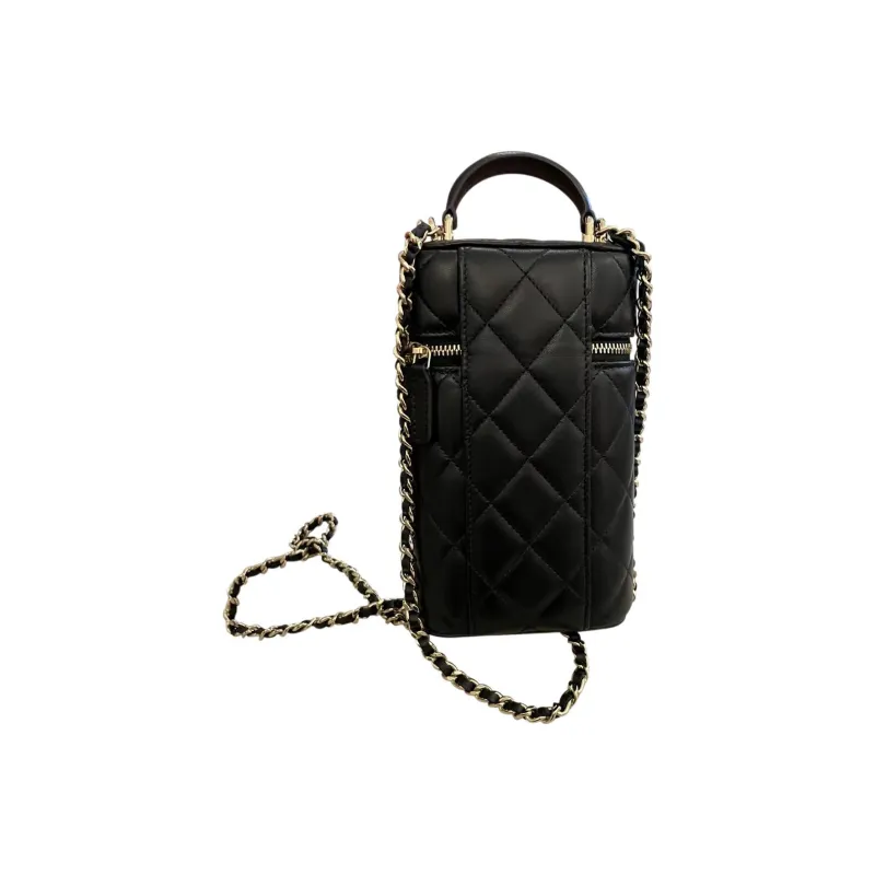 CHANEL Top Handle Zip Closure Chain Shoulder Strap Cell Phone Pouch, Handbag, Shoulder Bag, Crossbody Bag Women's Black-1