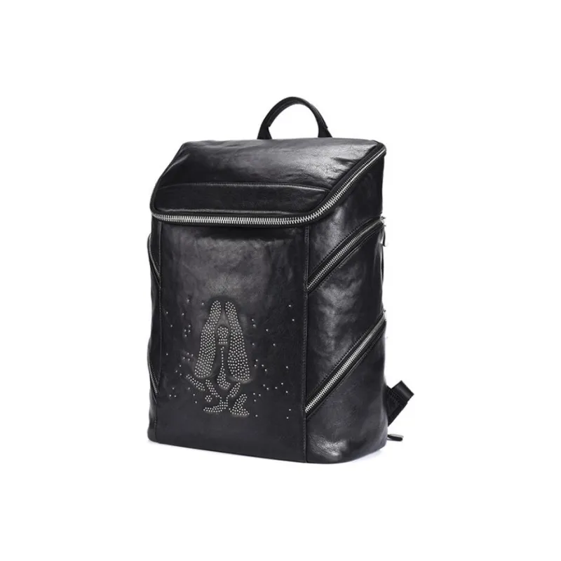 Hush Puppies Top Grain Cow Leather Backpack Large Size Men's Black-1