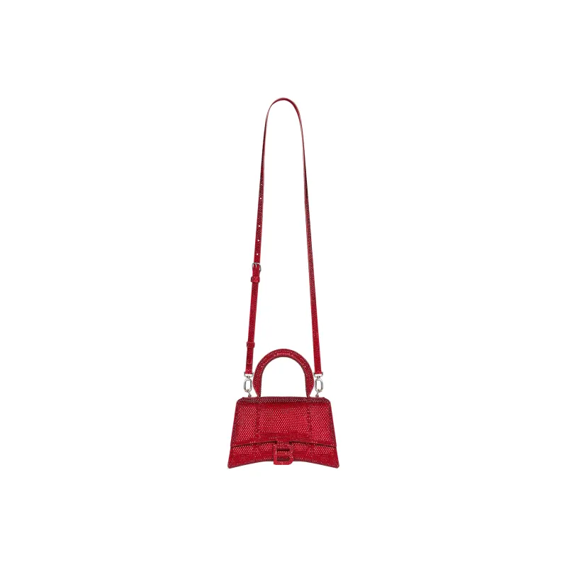 Balenciaga Hourglass Xs Handbag With Rhinestones Red-4