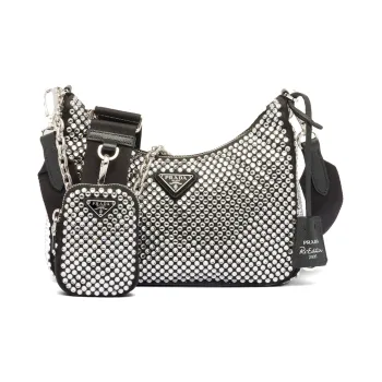 PRADA Re Edition 2005 Crystal Embellished Satin Bag Silver