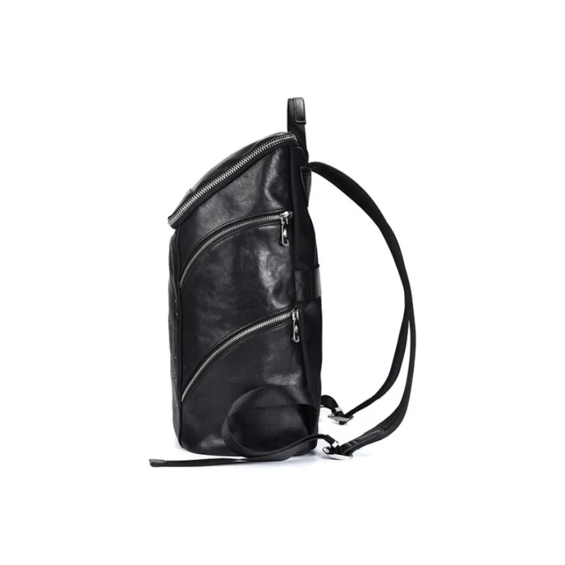 Hush Puppies Top Grain Cow Leather Backpack Large Size Men's Black-2