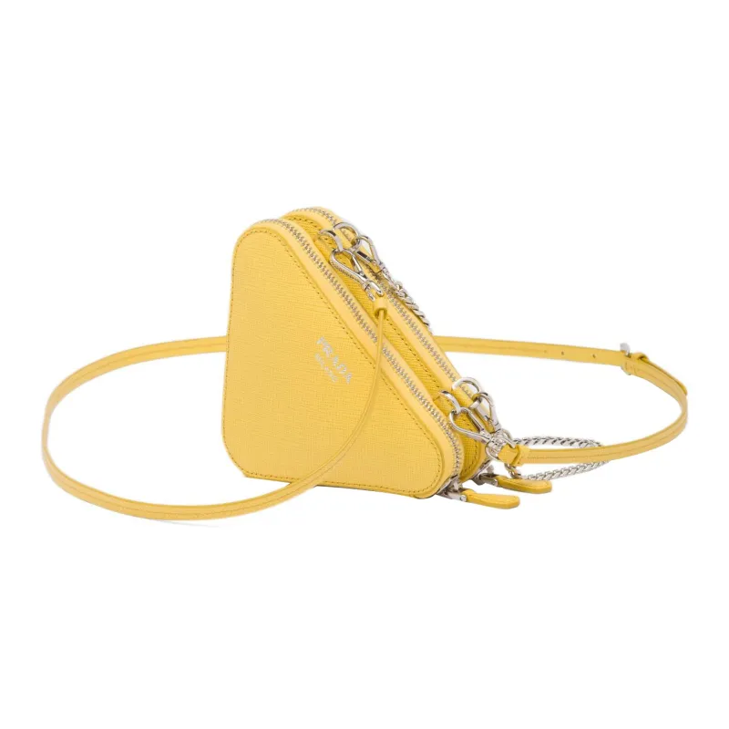 PRADA Saffiano Leather One Shoulder Crossbody Clutches Mini Women's Sunshine Yellow-1