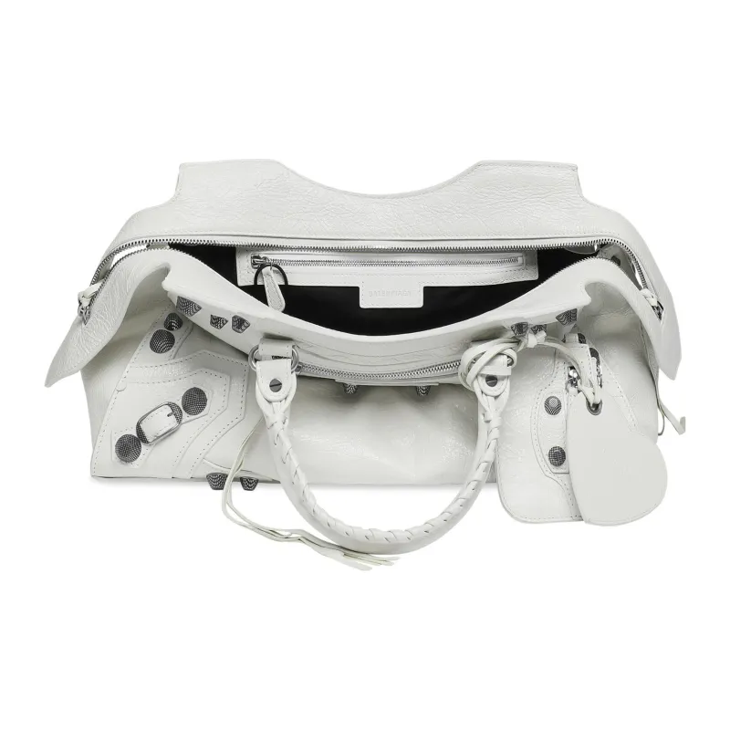 Balenciaga Neo Cagole City Fine Grained Lambskin Shoulder Bag, Crossbody Bag, Handbag Regular Women's White-4
