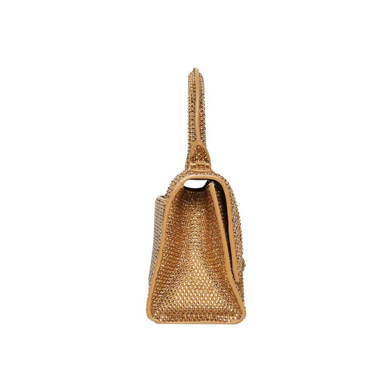 Balenciaga Hourglass Xs Handbag With Rhinestones Gold-2
