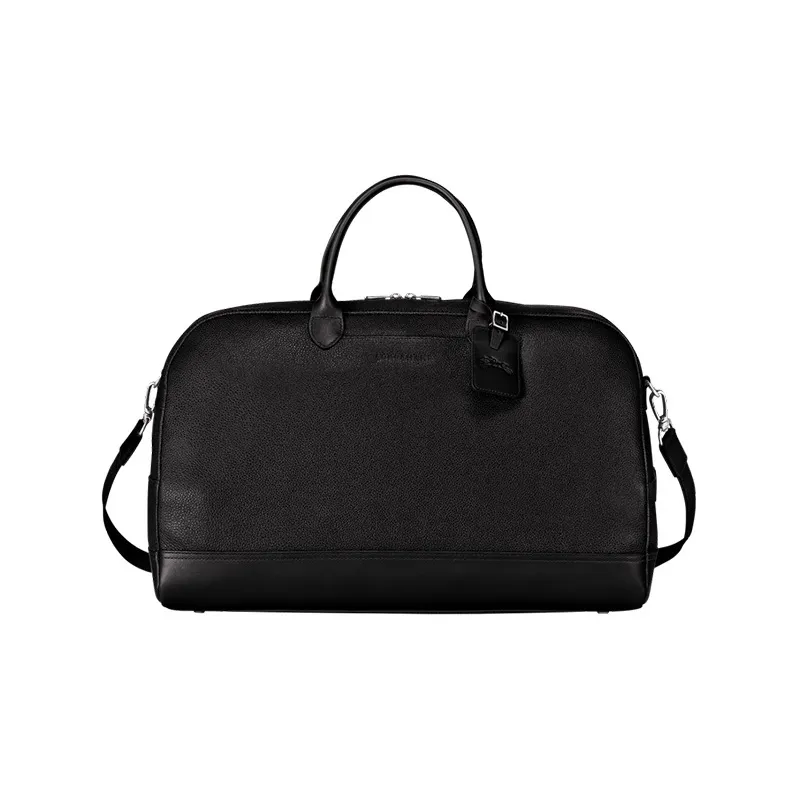 LONGCHAMP Le Foulonné Cow Leather Handbag Shoulder Bag Crossbody Bag Travel Bag Large Size Men's Black-0