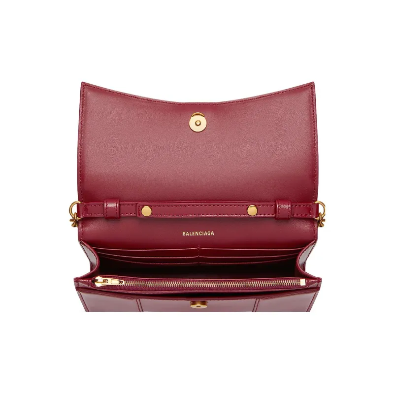 Balenciaga Hourglass Shiny Smooth Cow Leather Shoulder Bag Crossbody Bag Wallets Women's Red-4