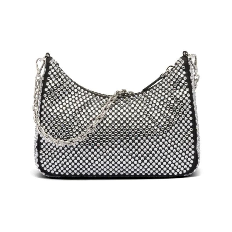 PRADA Re Edition 2005 Crystal Embellished Satin Bag Silver-1