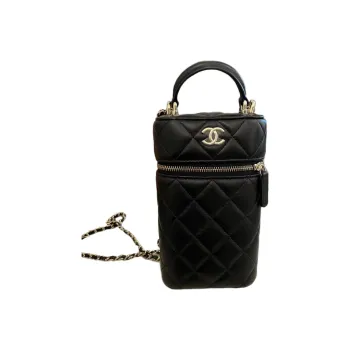 CHANEL Top Handle Zip Closure Chain Shoulder Strap Cell Phone Pouch, Handbag, Shoulder Bag, Crossbody Bag Women's Black
