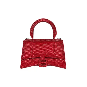 Balenciaga Hourglass Xs Handbag With Rhinestones Red