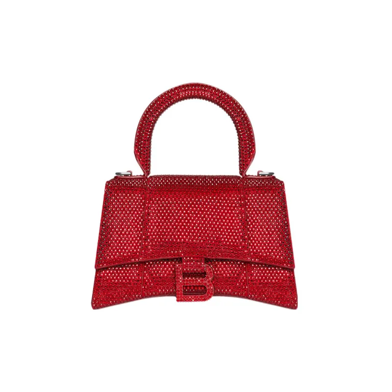 Balenciaga Hourglass Xs Handbag With Rhinestones Red-0