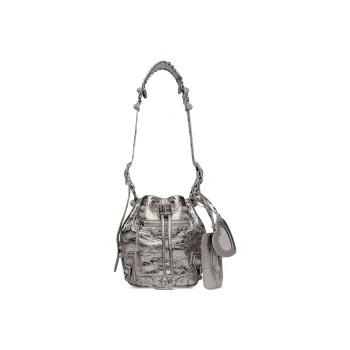 Balenciaga Lambskin Bucket Bags Crossbody One Shoulder Handbags Extra Small Women's Silver