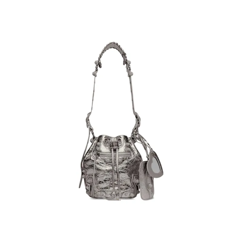 Balenciaga Lambskin Bucket Bags Crossbody One Shoulder Handbags Extra Small Women's Silver-0