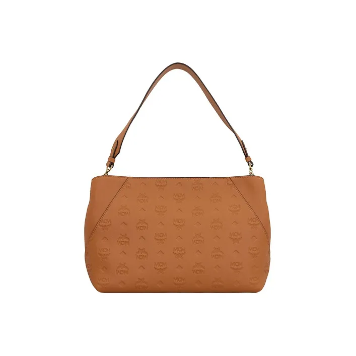 MCM Cow Leather Hobo Bag Portable Crossbody Bag Shoulder Bag Women's Brown-0