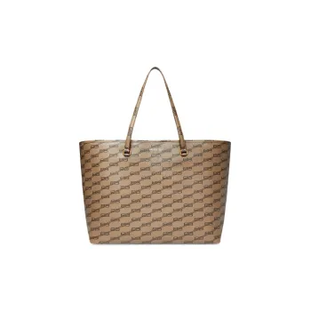 Balenciaga Coated Canvas With Lambskin Tote Bag, Shopping Bag, Handbag Tubas Men's Beige