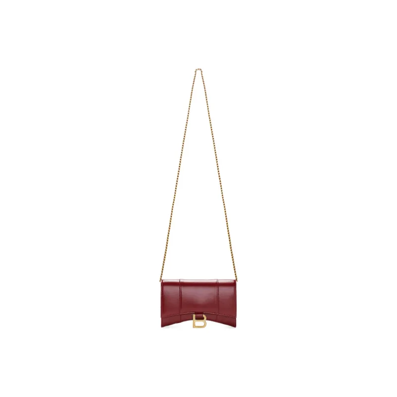 Balenciaga Hourglass Shiny Smooth Cow Leather Shoulder Bag Crossbody Bag Wallets Women's Red-1