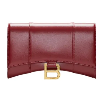 Balenciaga Hourglass Shiny Smooth Cow Leather Shoulder Bag Crossbody Bag Wallets Women's Red