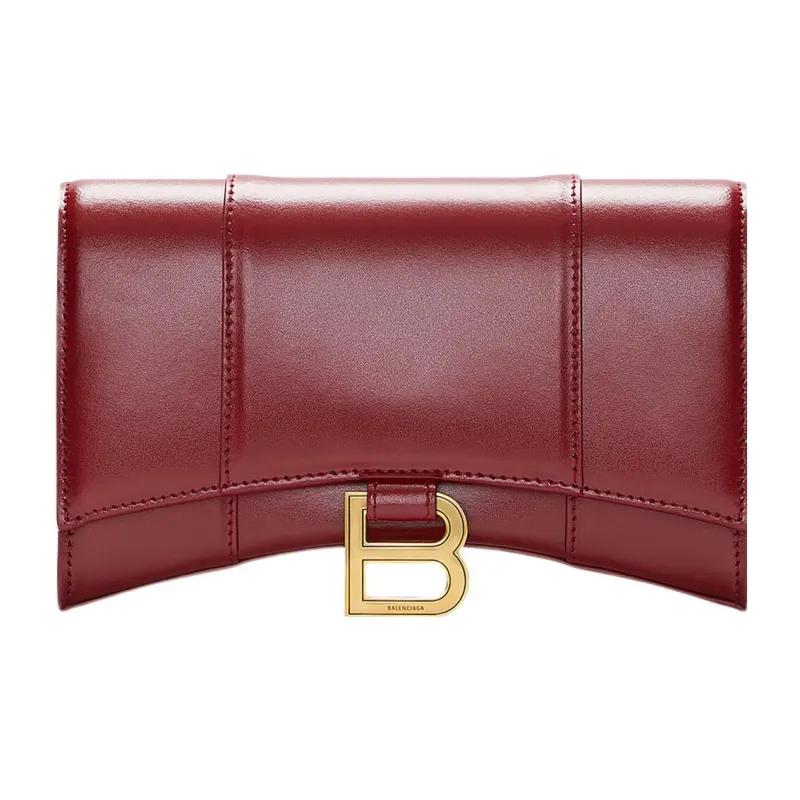 Balenciaga Hourglass Shiny Smooth Cow Leather Shoulder Bag Crossbody Bag Wallets Women's Red-0