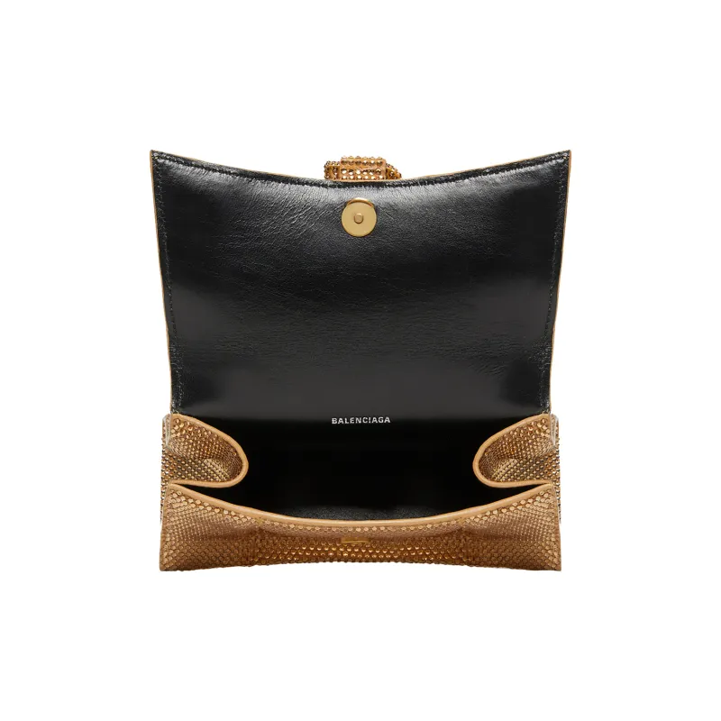Balenciaga Hourglass Xs Handbag With Rhinestones Gold-4