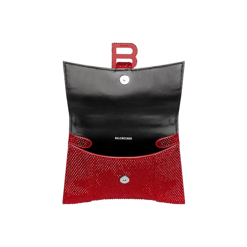 Balenciaga Hourglass Xs Handbag With Rhinestones Red-3