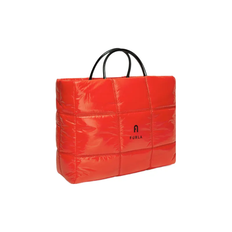 Furla Opportunity Shiny Nylon Patchwork Fabric Detail Tote Bag Shopping Bag Handbag Large Size Women's Garnet Red-1