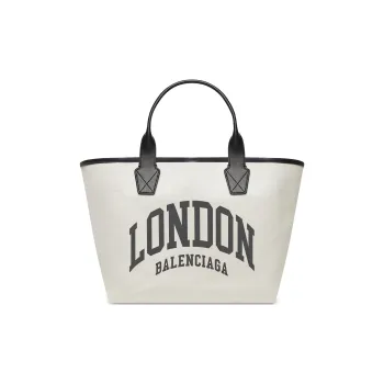 Balenciaga Cotton Canvas With Calfskin Tote Bag Shopping Bag Canvas Bag Handbags Large Size Women's Beige