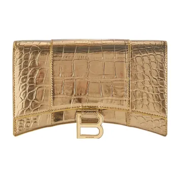 Balenciaga Hourglass Crocodile Pattern Embossed Cow Leather Shoulder Bag, Crossbody Bag, Wallet Women's Gold