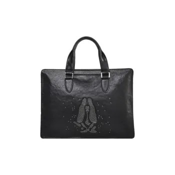 Hush Puppies Top Grain Cow Leather Briefcases Large Size Men's Black