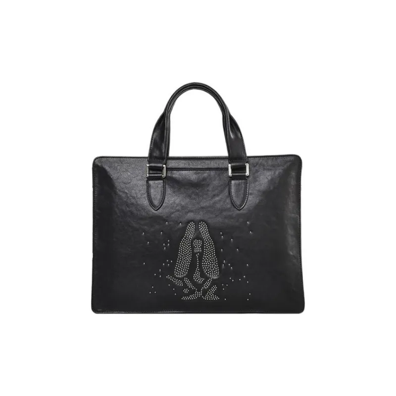 Hush Puppies Top Grain Cow Leather Briefcases Large Size Men's Black-0