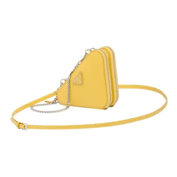 PRADA Saffiano Leather One Shoulder Crossbody Clutches Mini Women's Sunshine Yellow