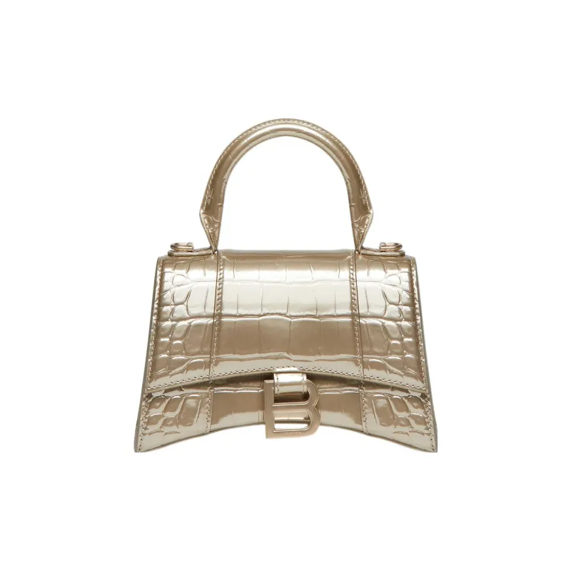 Balenciaga Hourglass Cow Leather Shoulder Bag, Crossbody Bag, Handbag Extra Small Women's Gold-0