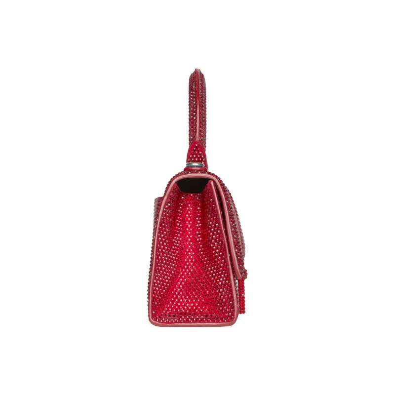 Balenciaga Hourglass Xs Handbag With Rhinestones Red-2